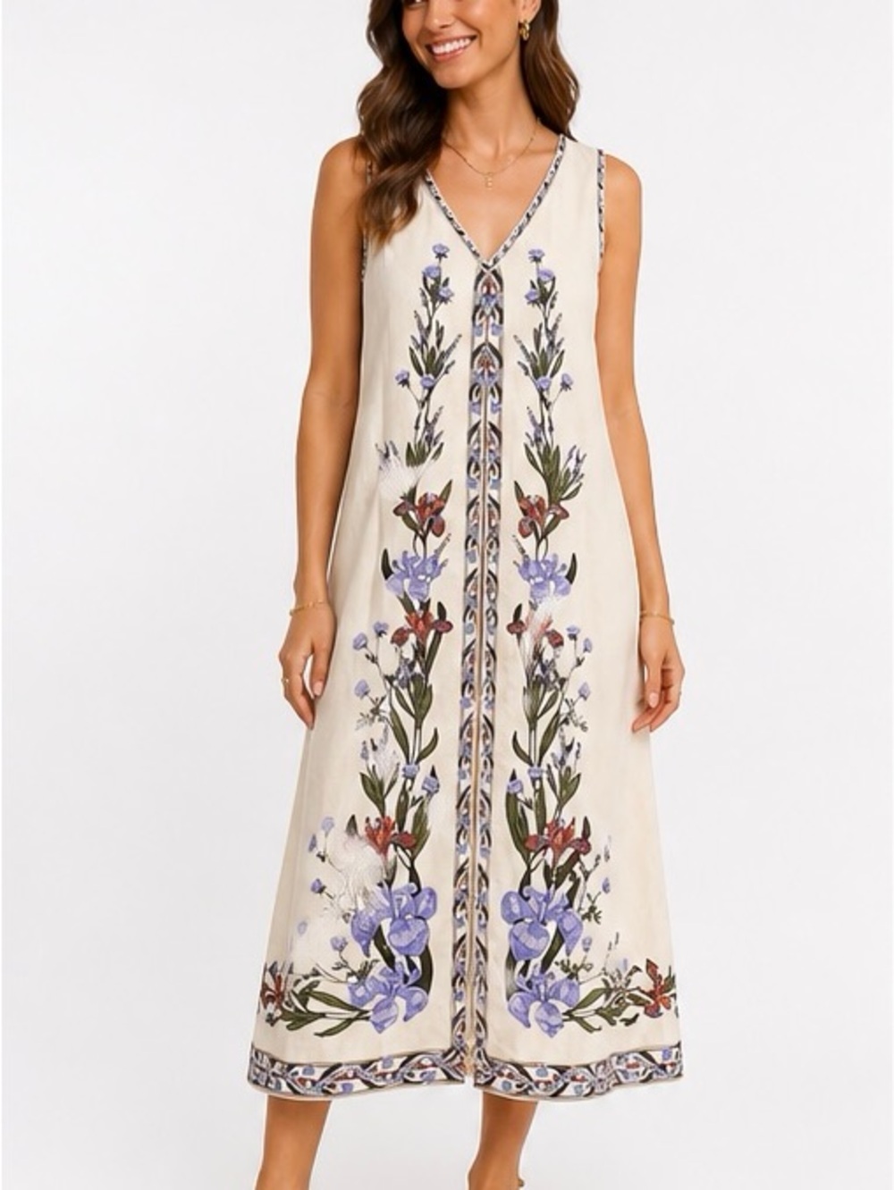 Max Studio Cream V Neck Midi Dress